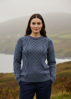 Lifestyle pose 3-Unisex Aran Worsted Wool Sweater - Traditional Irish Knitwear | Denim
