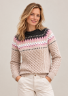 Ladies Slim-Fit Aran Fair Isle Sweater | Beige
