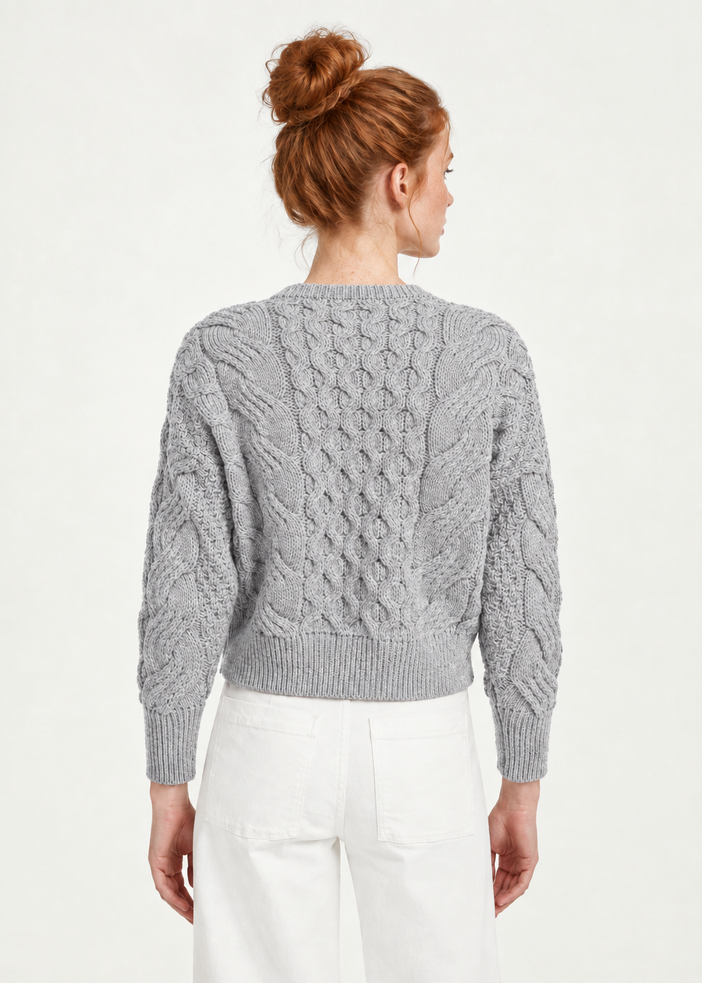 Crop Cable Knit Aran Sweater | Misty Grey