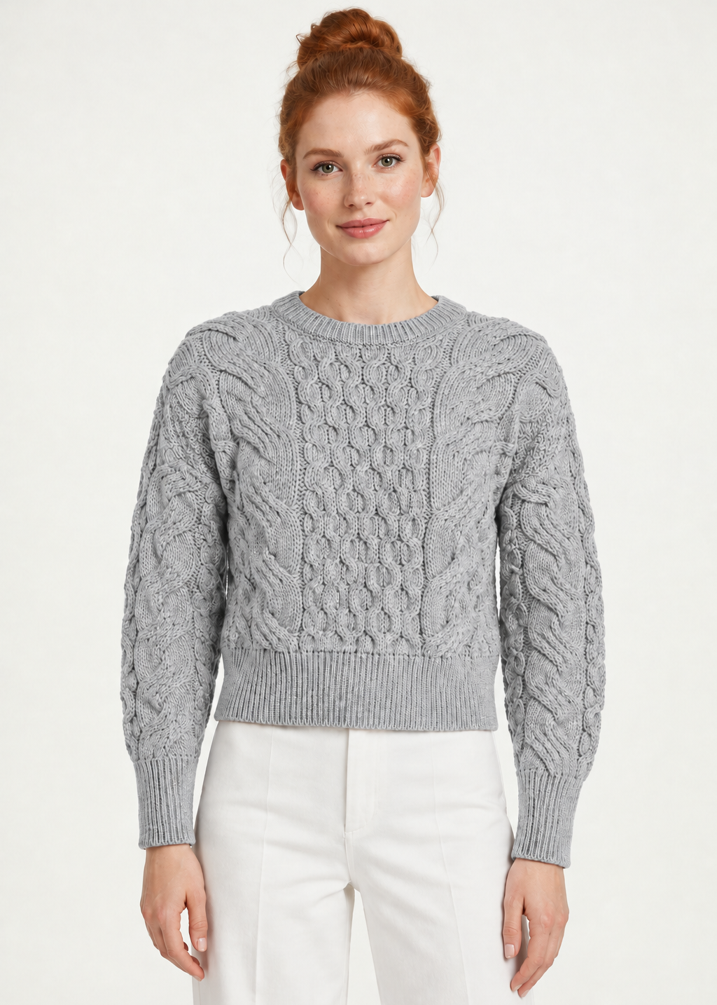 Light-grey cropped sweater front pose
