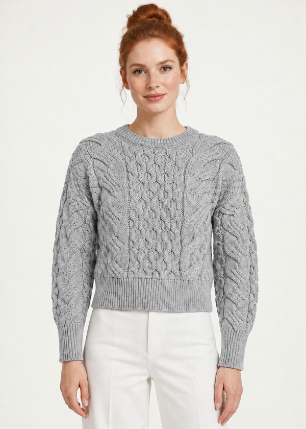 Light-grey cropped sweater front pose