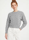 Crop Cable Knit Aran Sweater | Misty Greyquarter front pose