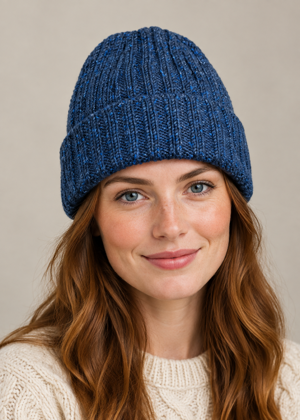 100% Donegal Wool Hill Walker beanie hat | Navy