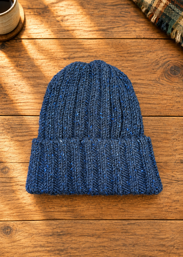100% Donegal Wool Hill Walker beanie hat | Navy