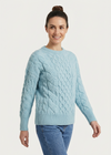 Ladies Long Crop Cable Supersoft Merino Aran Sweater | Sky Blue