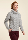 Women's Aran Cowl Neck Chunky Sweater | Grey 