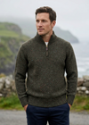 Men’s Flecked Merino Wool Quarter-Zip Fisherman Sweater | Green - Clearance
