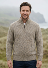Men’s Flecked Merino Wool Quarter-Zip Fisherman Sweater | Oatmeal - Clearance