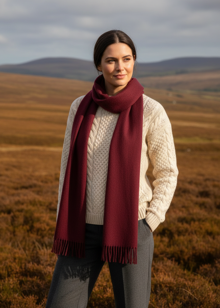 Maroon Cashmere Scarf - Autumn Donegal Lifestyle