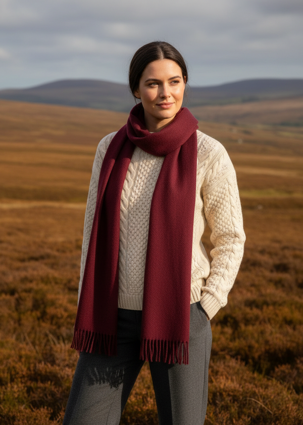 Maroon Cashmere Scarf - Autumn Donegal Lifestyle