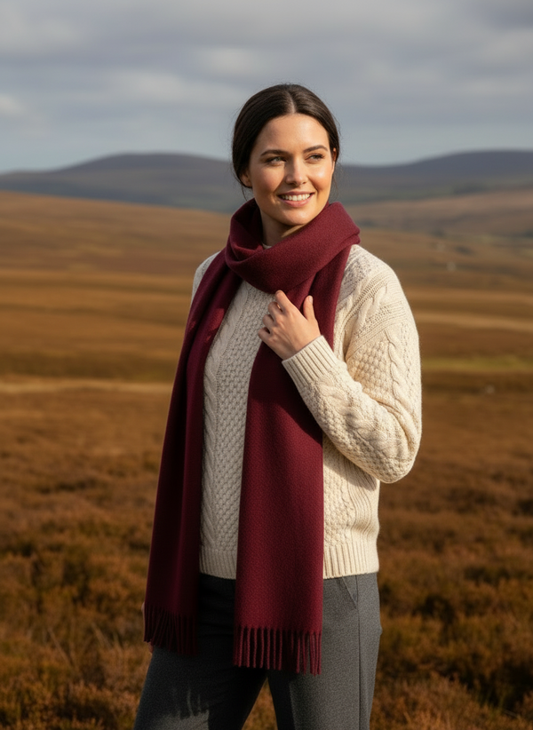 100% Pure Cashmere Scarf | Maroon | Irish Luxury Knitwear