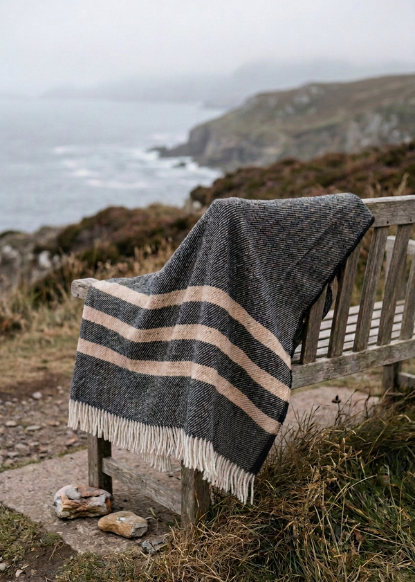 McNutt Navy & Cream Striped Pure Wool Throw 200 × 150cm