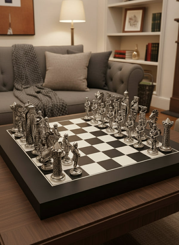 Mullingar Pewter Chess Set with Board | Medieval