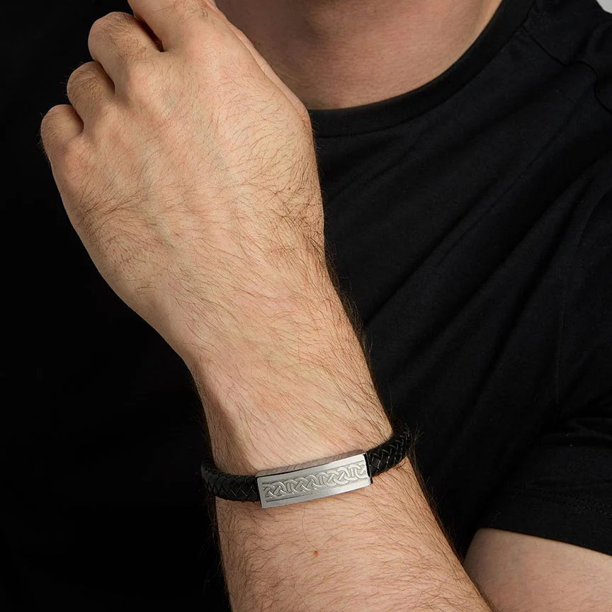 Mens Wide Celtic Leather Bracelet