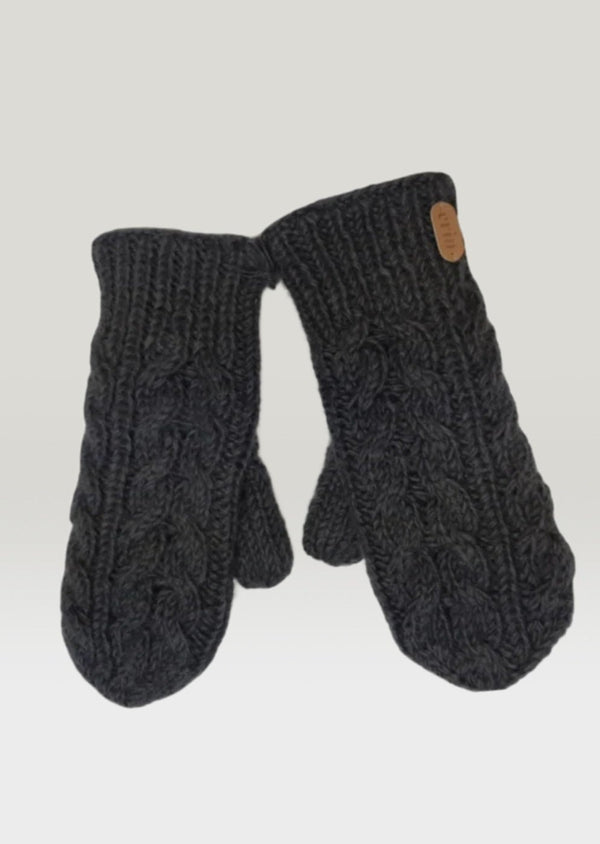 Aran Cable Mittens - Charcoal