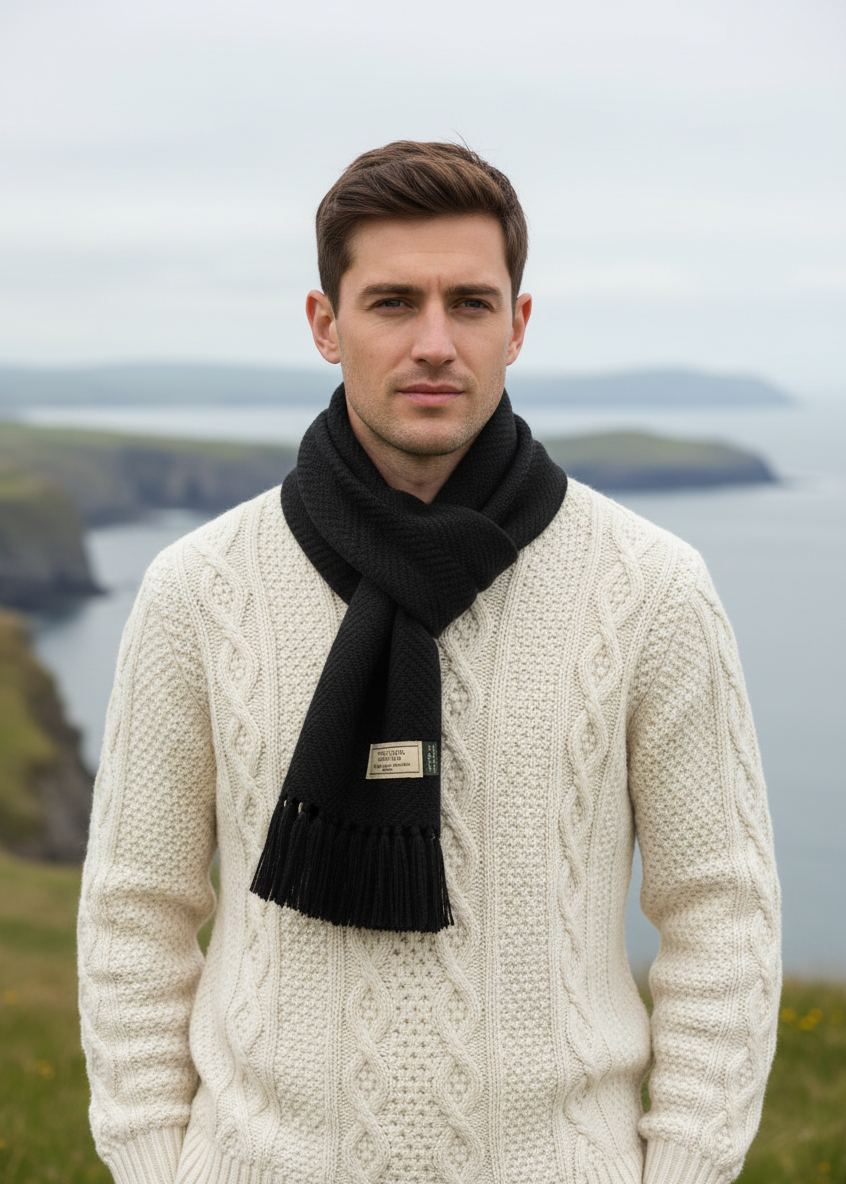 Mucros Alpaca Scarf Black | 100% Alpaca Wool | Irish Made Men's Scarf