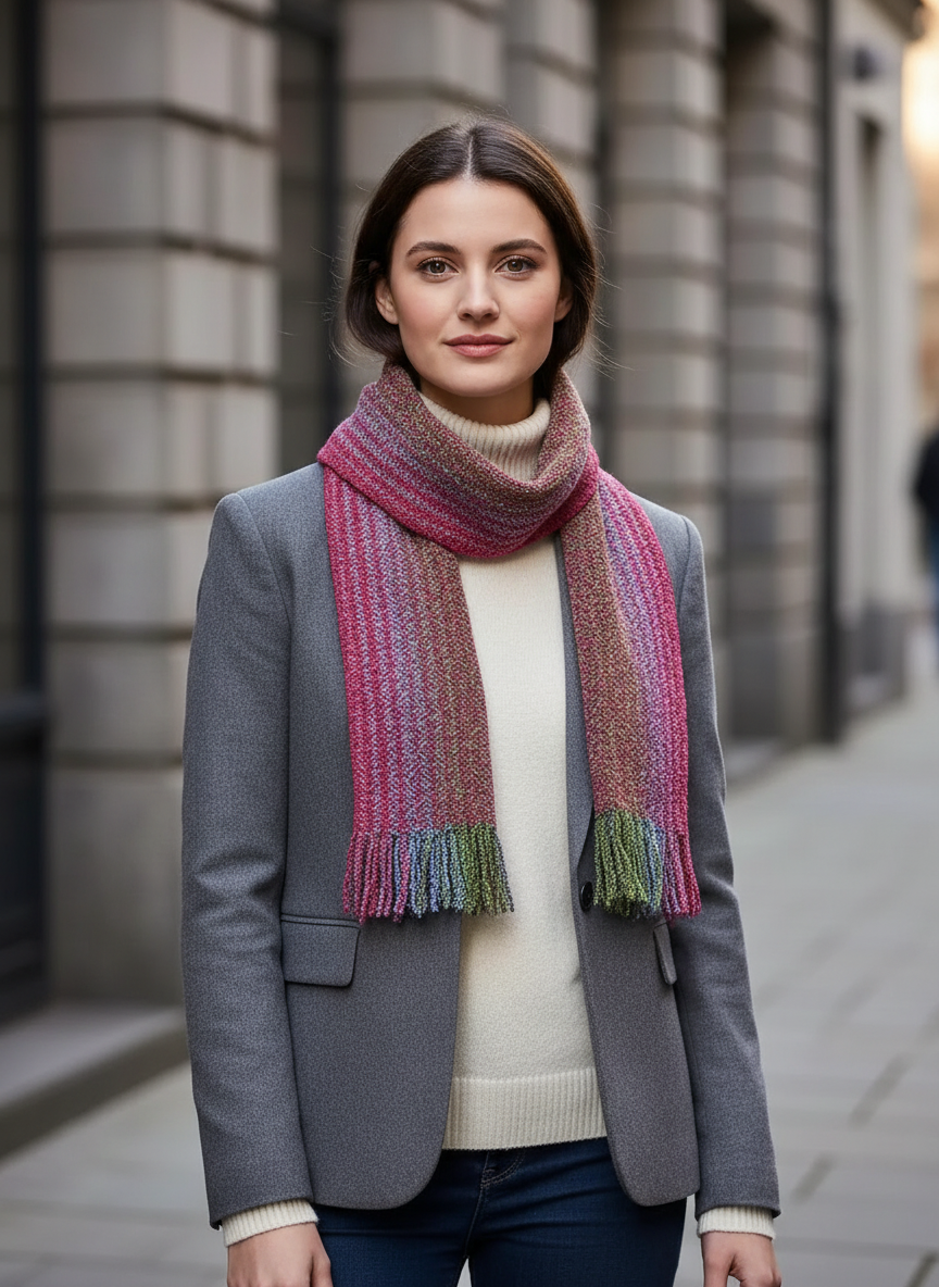 Mucros Skellig Scarf Pink Lilac Green lifestyle image