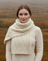Aran Leaf Design Scarf | 100% Merino Wool | Natural - Clearance