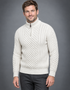 Men's Aran Half Zip Sweater - Natural | 100% Merino Wool | Cable Knit