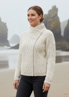 Irish Aran Cardigan with Side Zip | 100% Merino Wool | Natural