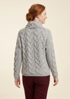 Women's Aran Cowl Neck Chunky Sweater | Grey 