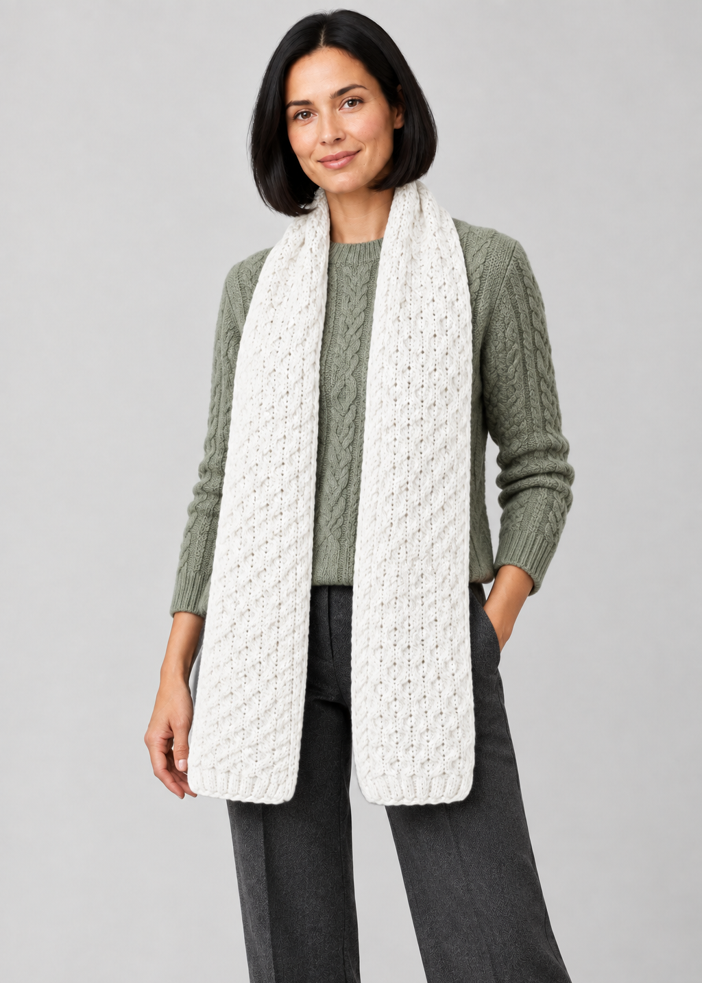 Aran Merino Wool Honeycomb Scarf | Natural