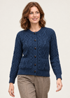 Women's Aran Cardigan Navy Green Mix | Authentic Irish Cable Knit