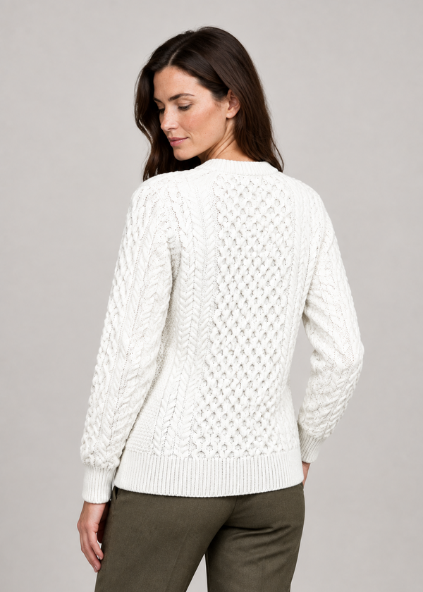 Ladies Slim-Fit Aran Sweater | Premium Merino Wool | Natural