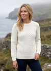 Ladies Slim-Fit Aran Sweater | Premium Merino Wool | Natural