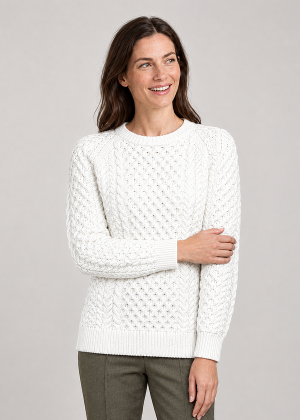 Ladies Slim-Fit Aran Sweater | Premium Merino Wool | Natural