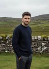 Men's Donegal Wool Curl Neck Sweater | Navy Blue