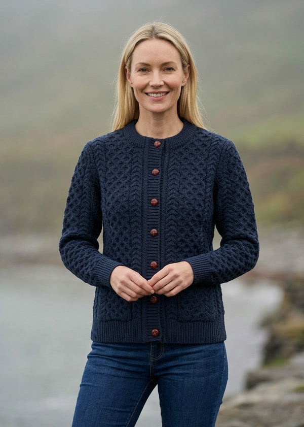Ocean Aran Lumber Cardigan | 100% Merino Wool