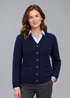 Navy cardigan, angled standing pose