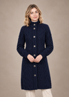Aran Cable Signature Coat | Navy | 100% Merino Wool | Made in Ireland