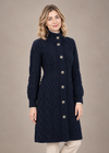Aran Cable Signature Coat | Navy | 100% Merino Wool | Made in Ireland