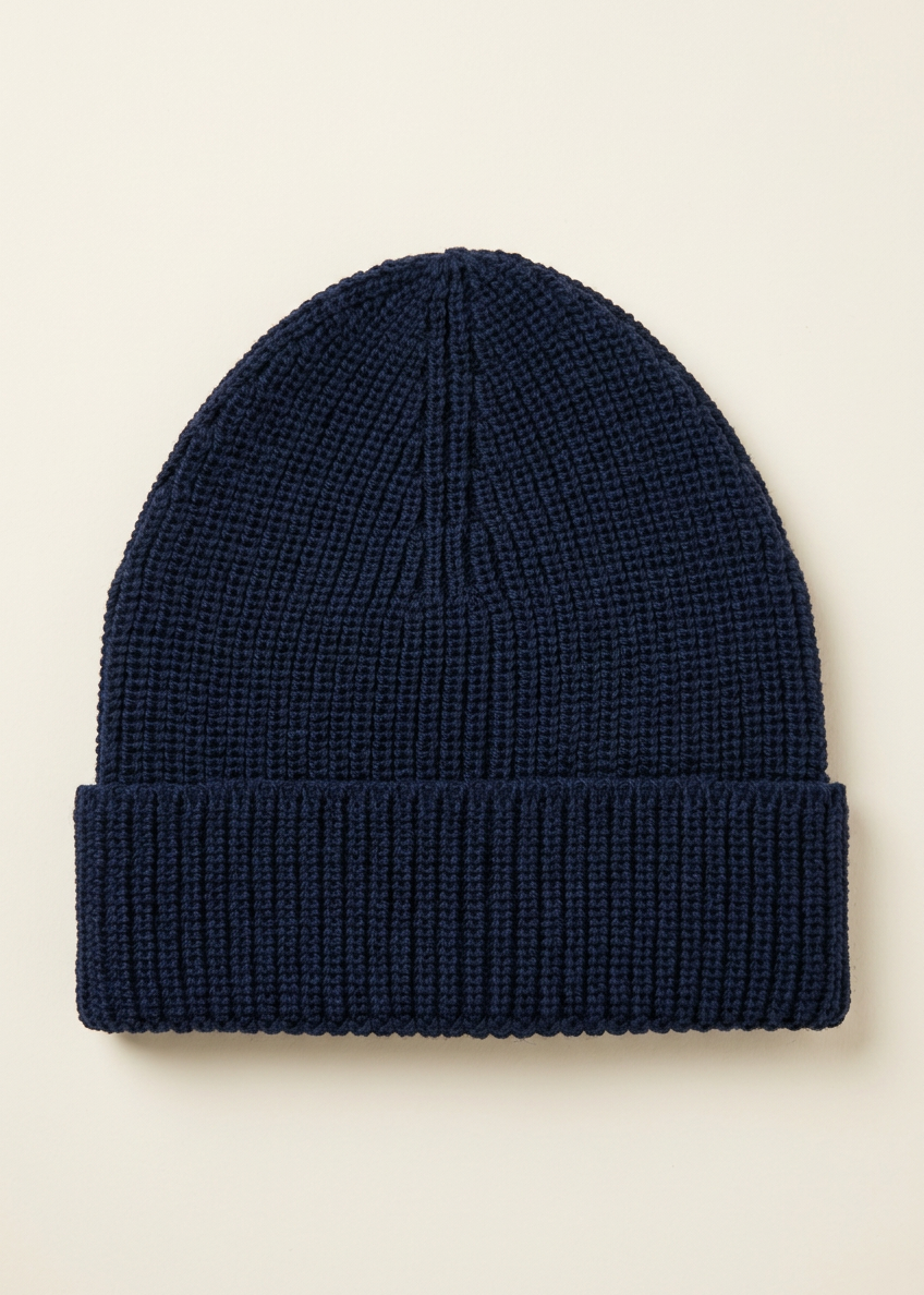Aran Vintage Merino Wool Ribbed Hat | Navy - Clearance