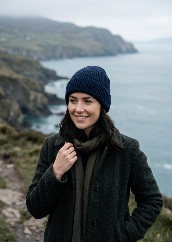 Aran Vintage Merino Wool Ribbed Hat | Navy - Clearance