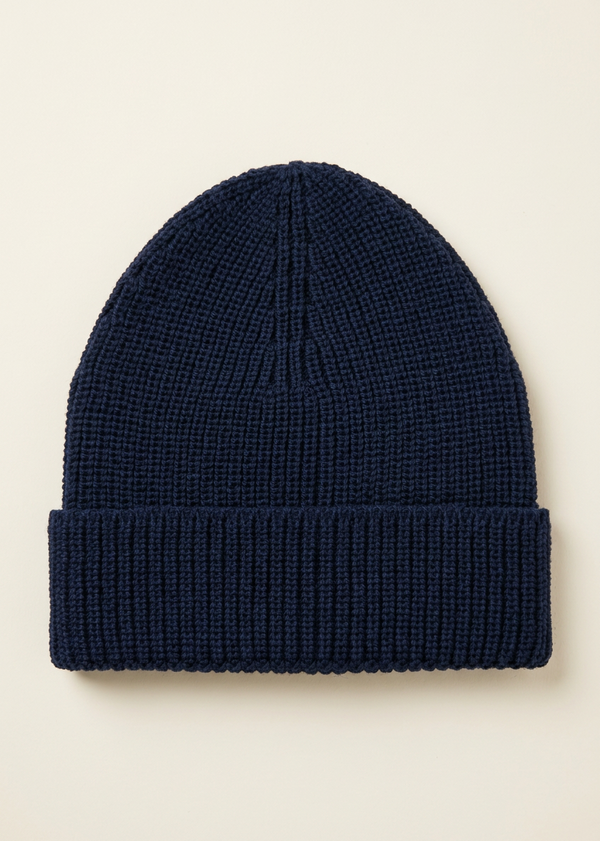 Aran Vintage Merino Wool Ribbed Hat | Navy - Clearance
