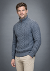 Aran Cable Knit Half Zip Sweater - 100% Merino Wool | Slate