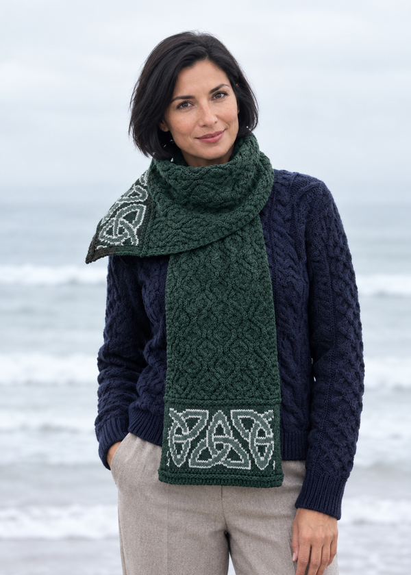 Celtic Jacquard Merino Wool Scarf | Green