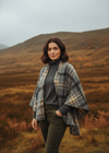 New Irish Lambswool Cape Grey Beige Check | John Hanly Made in Ireland