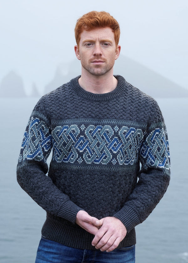Aran Unisex Jacquard Sweater | Charcoal