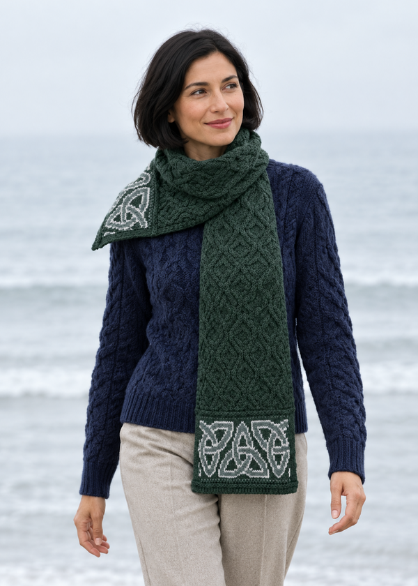 Celtic Jacquard Merino Wool Scarf | Green