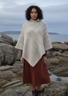 Aran Crafts Merino Wool Poncho | Traditional Irish Cable Knit | Oatmeal