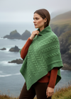 Aran Crafts Green Merino Wool Poncho | Traditional Irish Cable Knit