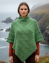 Aran Crafts Green Merino Wool Poncho | Traditional Irish Cable Knit