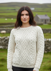 Women's Traditional Aran Cable Knit Sweater - 100% Merino Wool - Made in Ireland