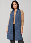 New model with full-length Denim scarf, standing pose