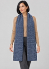 New model with full-length Denim scarf, stepping pose