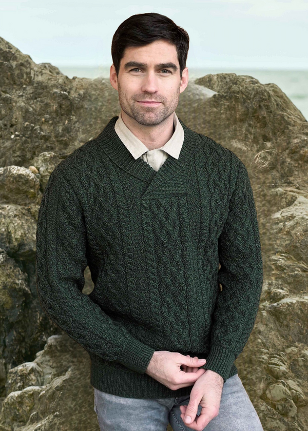 Aran Bunratty Shawl Collar Sweater | Green